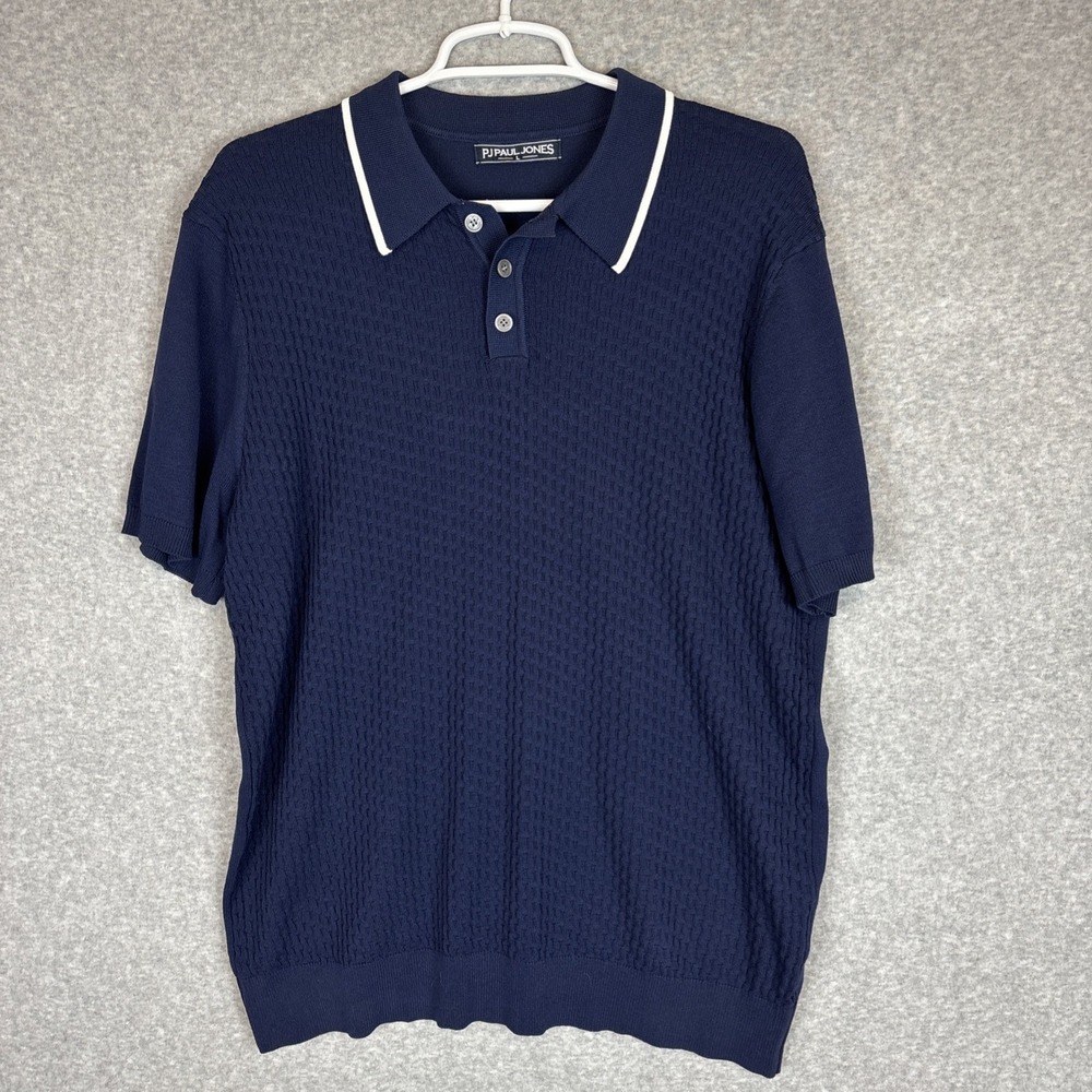 PJ Paul Jones Polo Shirt Mens L Navy Blue Textured Golf Short Sleeve